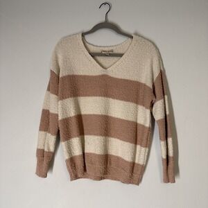 Indie Knox Rose Boho Sweater Pink White‎ Stripe Size Small